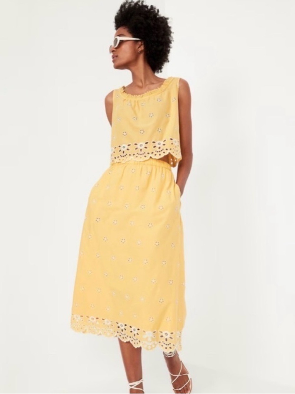 Old Navy Yellow Eyelet Midi Skirt